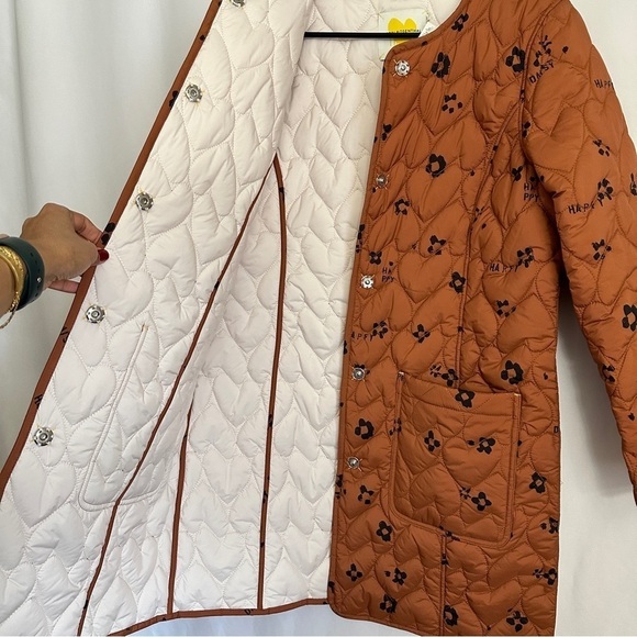 NWT Kerri Rosenthal Heart Print Winter Quilted Jacket Rust Orange Color sz L - Picture 8 of 16